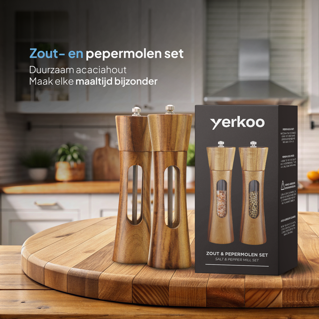 Peper en zoutmolen set van Acaciahout - Pepermolen - Zoutmolen - Kruidenmolen - BBQ
