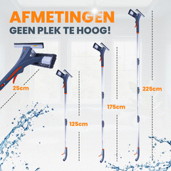 4-in-1 Raamwisser met telescoopsteel - Spons en sprayfunctie - 225 cm - Ruitenreiniger - Raamtrekker - Raamwasser – Ramenwasser
