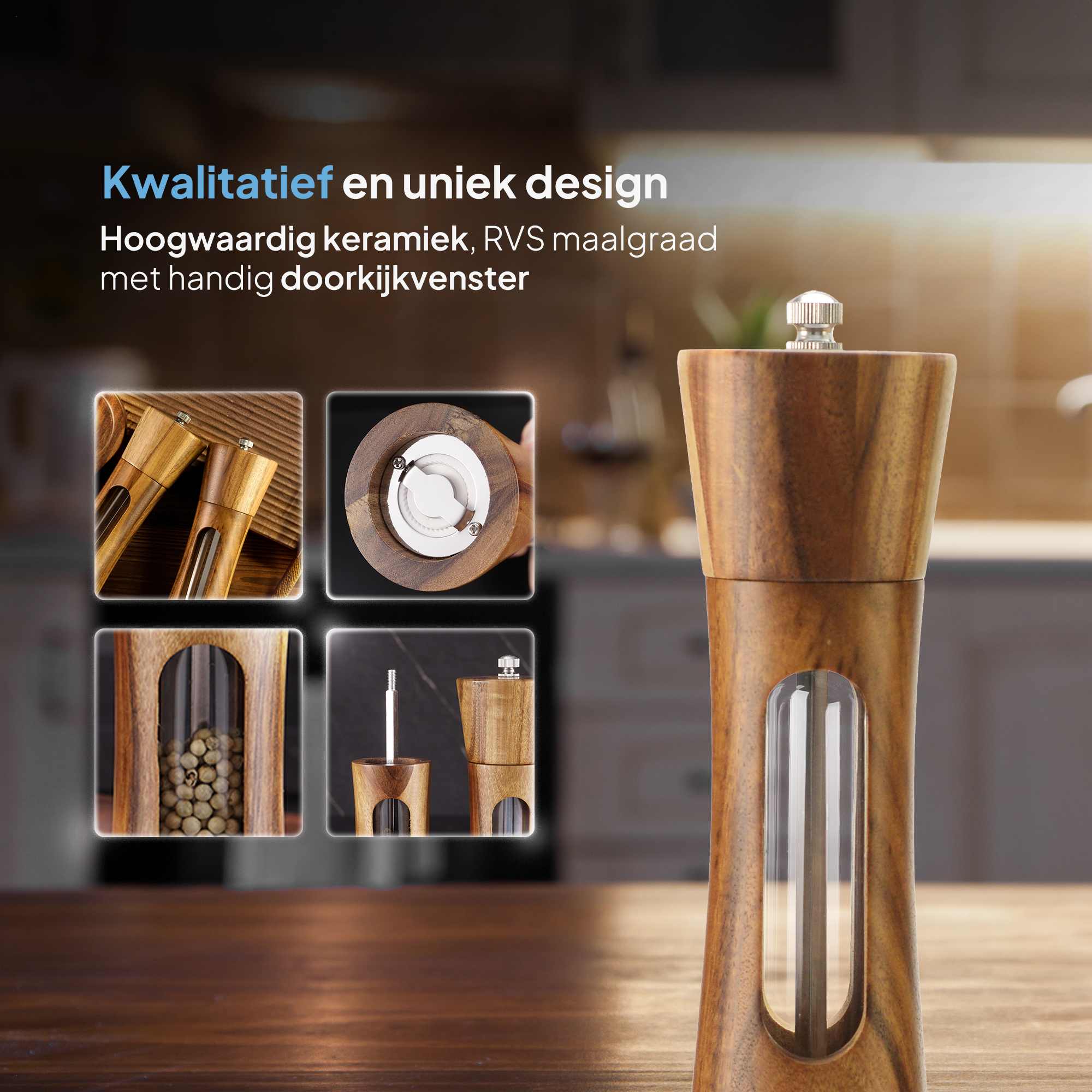 Peper en zoutmolen set van Acaciahout - Pepermolen - Zoutmolen - Kruidenmolen - BBQ