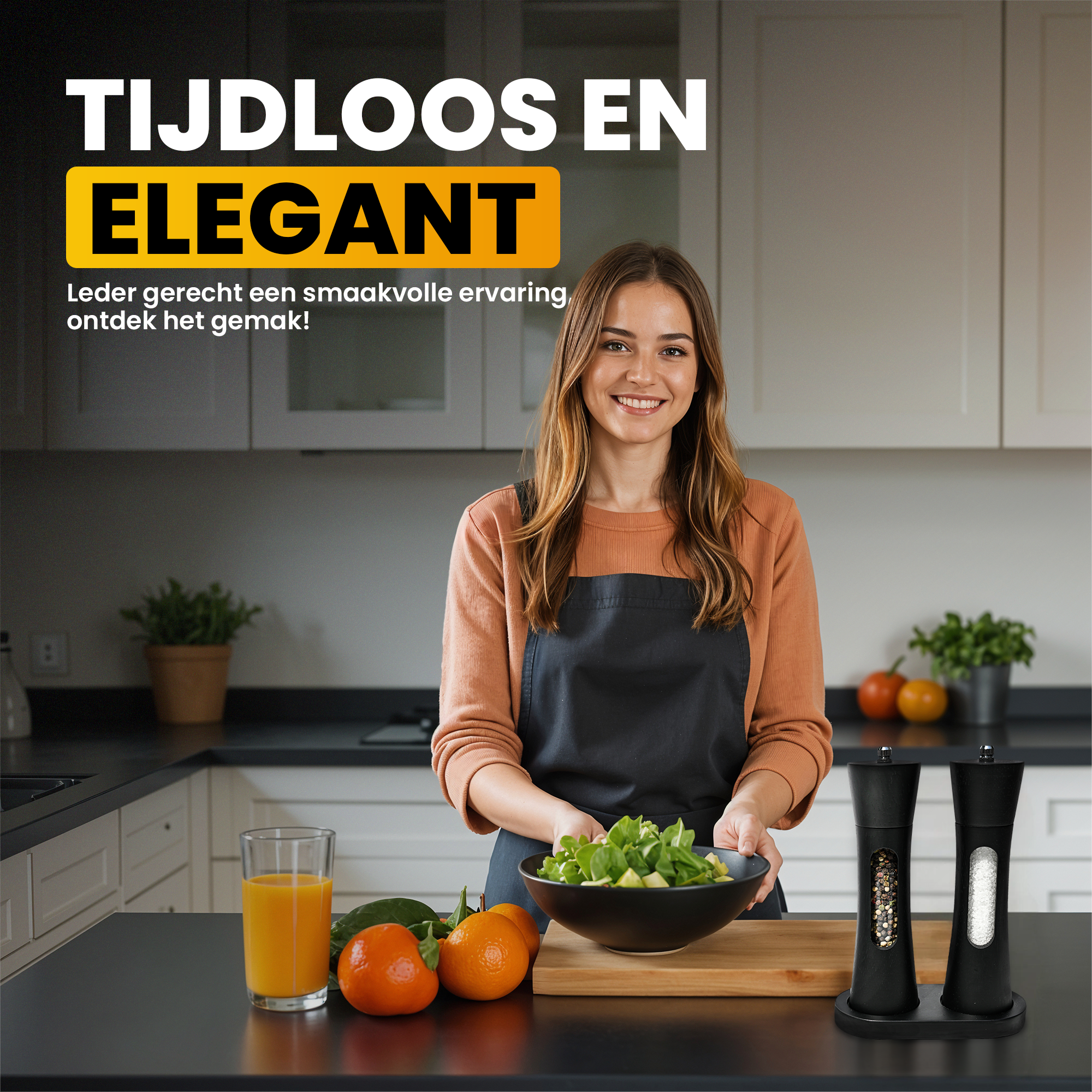 Pepper and salt mill set - Black - Acacia wood - Pepper mill - Salt mill - Spice mill - BBQ