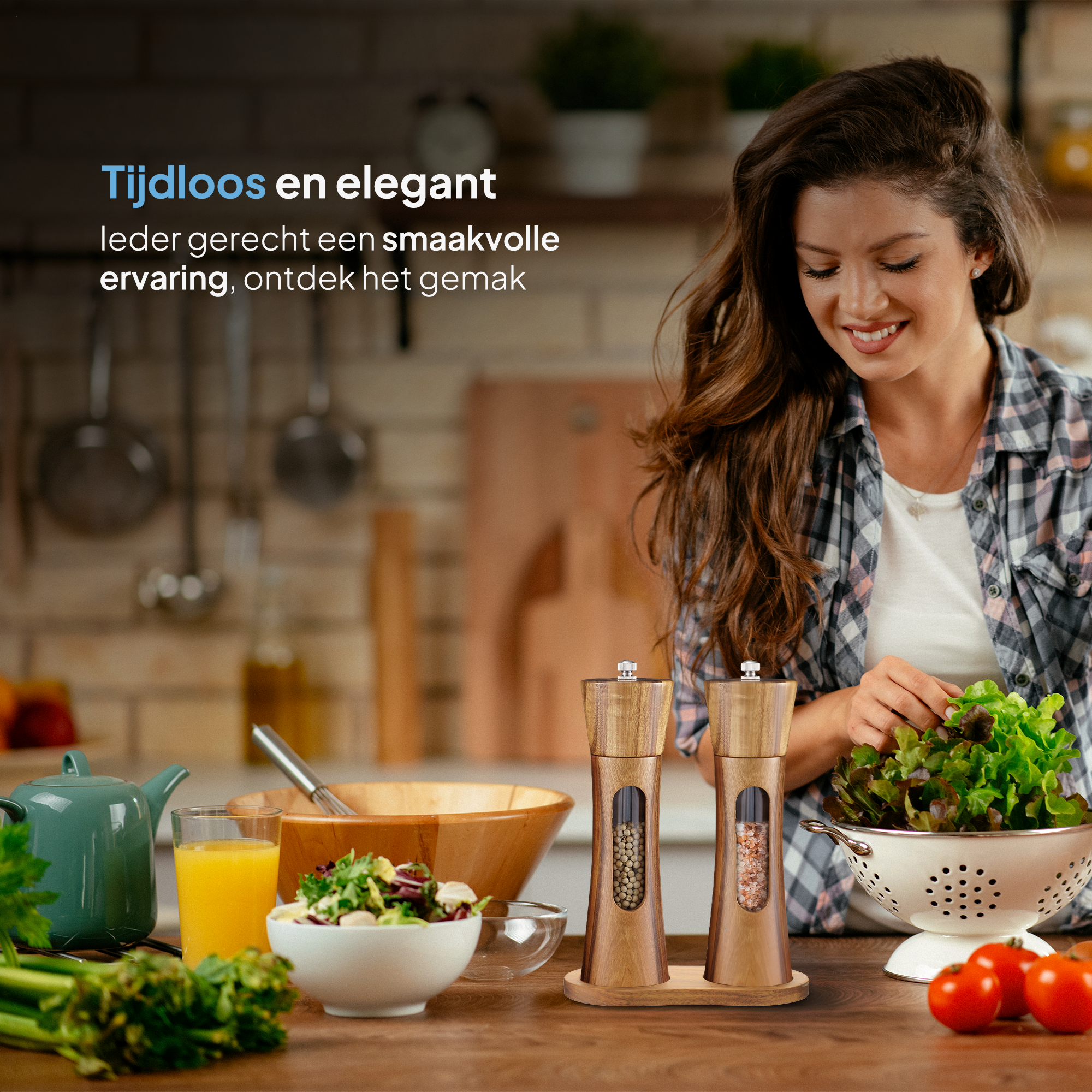 Peper en zoutmolen set van Acaciahout - Pepermolen - Zoutmolen - Kruidenmolen - BBQ