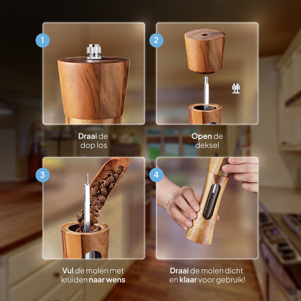 Peper en zoutmolen set van Acaciahout - Pepermolen - Zoutmolen - Kruidenmolen - BBQ
