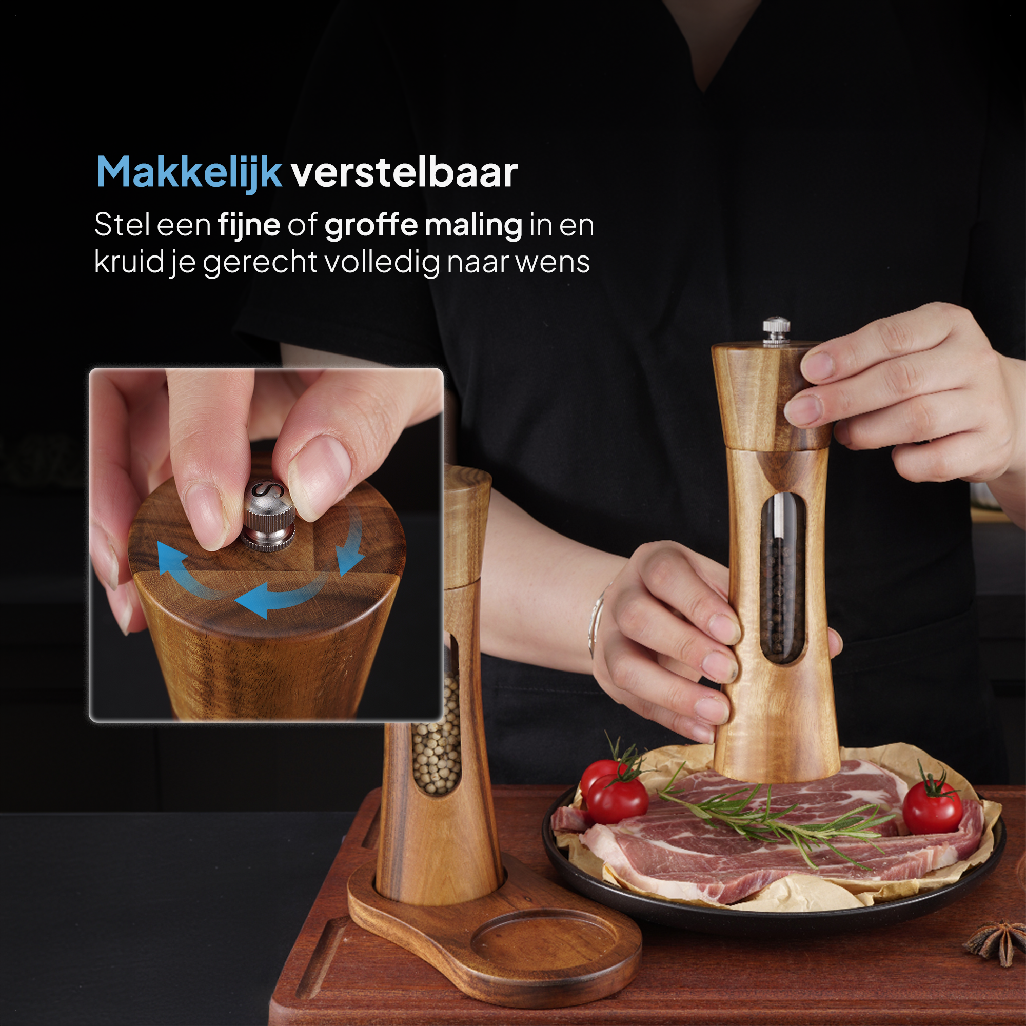 Peper en zoutmolen set van Acaciahout - Pepermolen - Zoutmolen - Kruidenmolen - BBQ