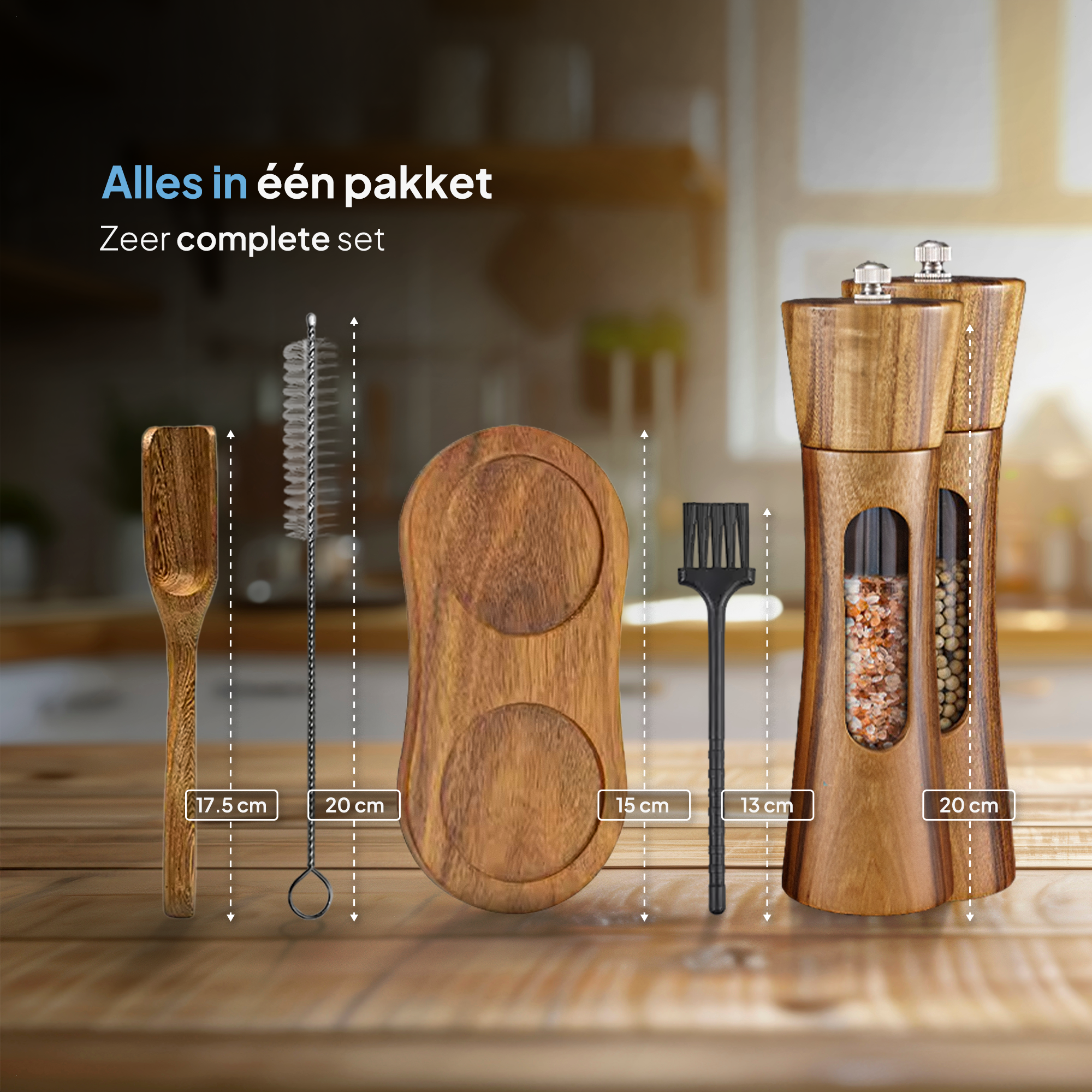 Peper en zoutmolen set van Acaciahout - Pepermolen - Zoutmolen - Kruidenmolen - BBQ