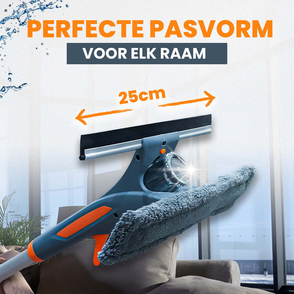4-in-1 Raamwisser met telescoopsteel - Spons en sprayfunctie - 225 cm - Ruitenreiniger - Raamtrekker - Raamwasser – Ramenwasser