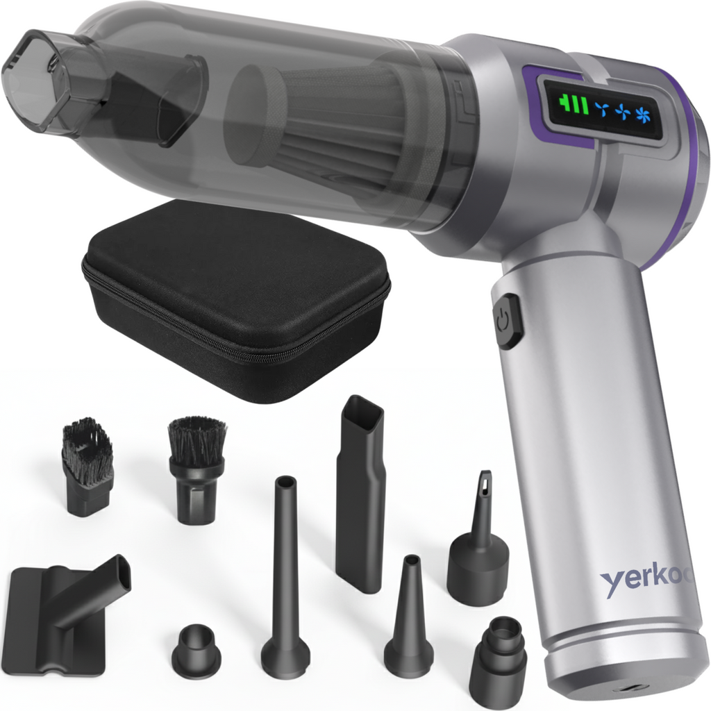 Yerkoo - Kruimeldief - Auto Stofzuiger - Handstofzuiger - Mini Stofzuiger - Stofzuiger Auto - Led scherm - Incl. Blaasfunctie