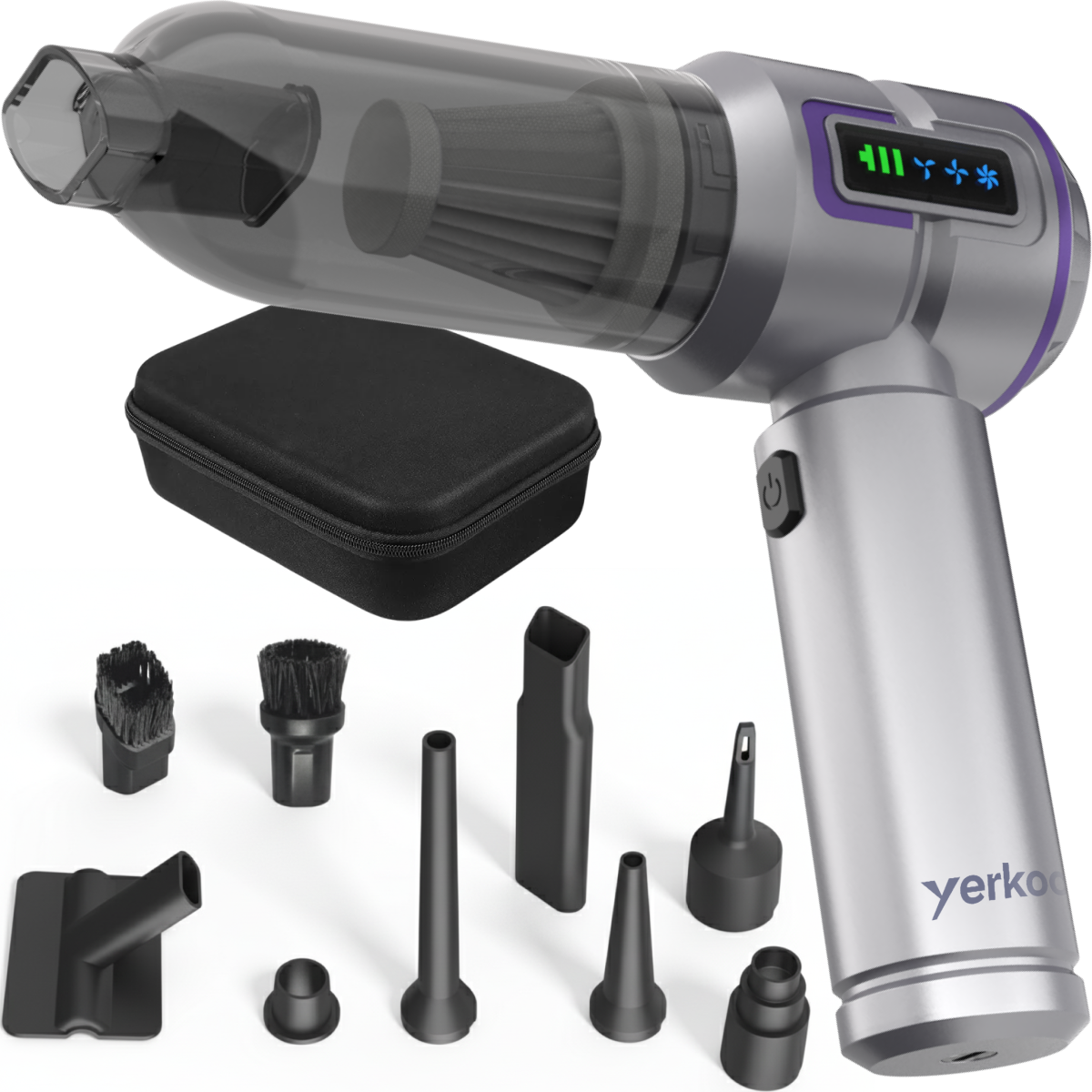 Yerkoo - Kruimeldief - Auto Stofzuiger - Handstofzuiger - Mini Stofzuiger - Stofzuiger Auto - Led scherm - Incl. Blaasfunctie