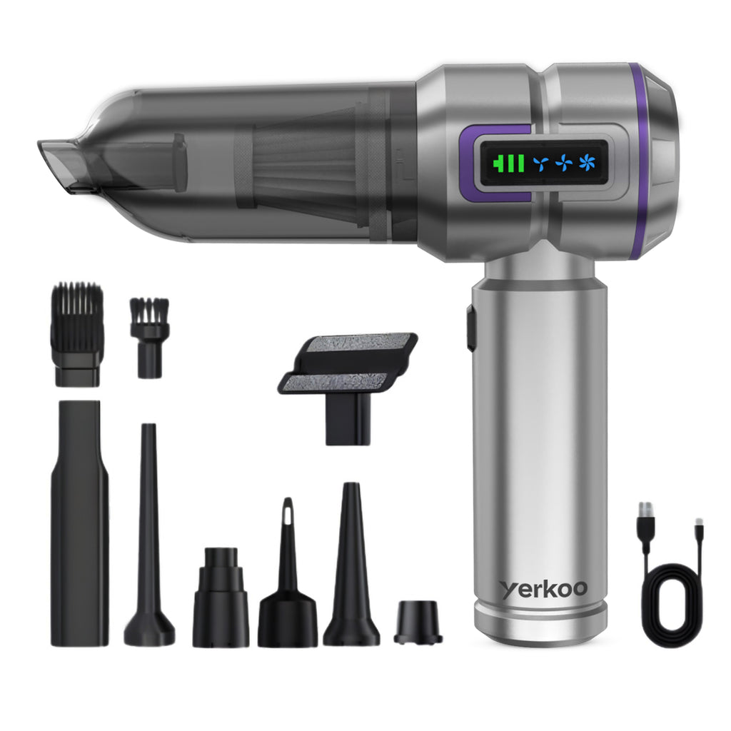 Yerkoo - Kruimeldief - Auto Stofzuiger - Handstofzuiger - Mini Stofzuiger - Stofzuiger Auto - Led scherm - Incl. Blaasfunctie