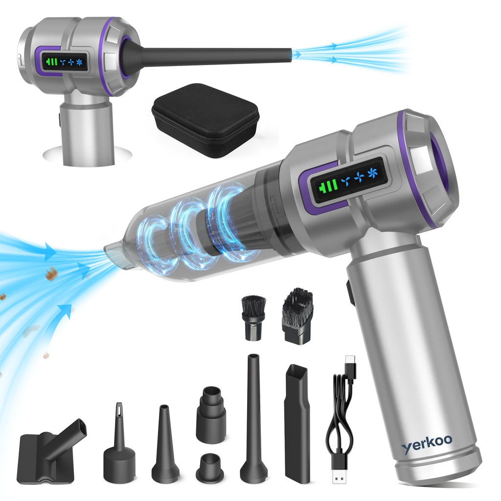 Yerkoo - Kruimeldief - Auto Stofzuiger - Handstofzuiger - Mini Stofzuiger - Stofzuiger Auto - Led scherm - Incl. Blaasfunctie