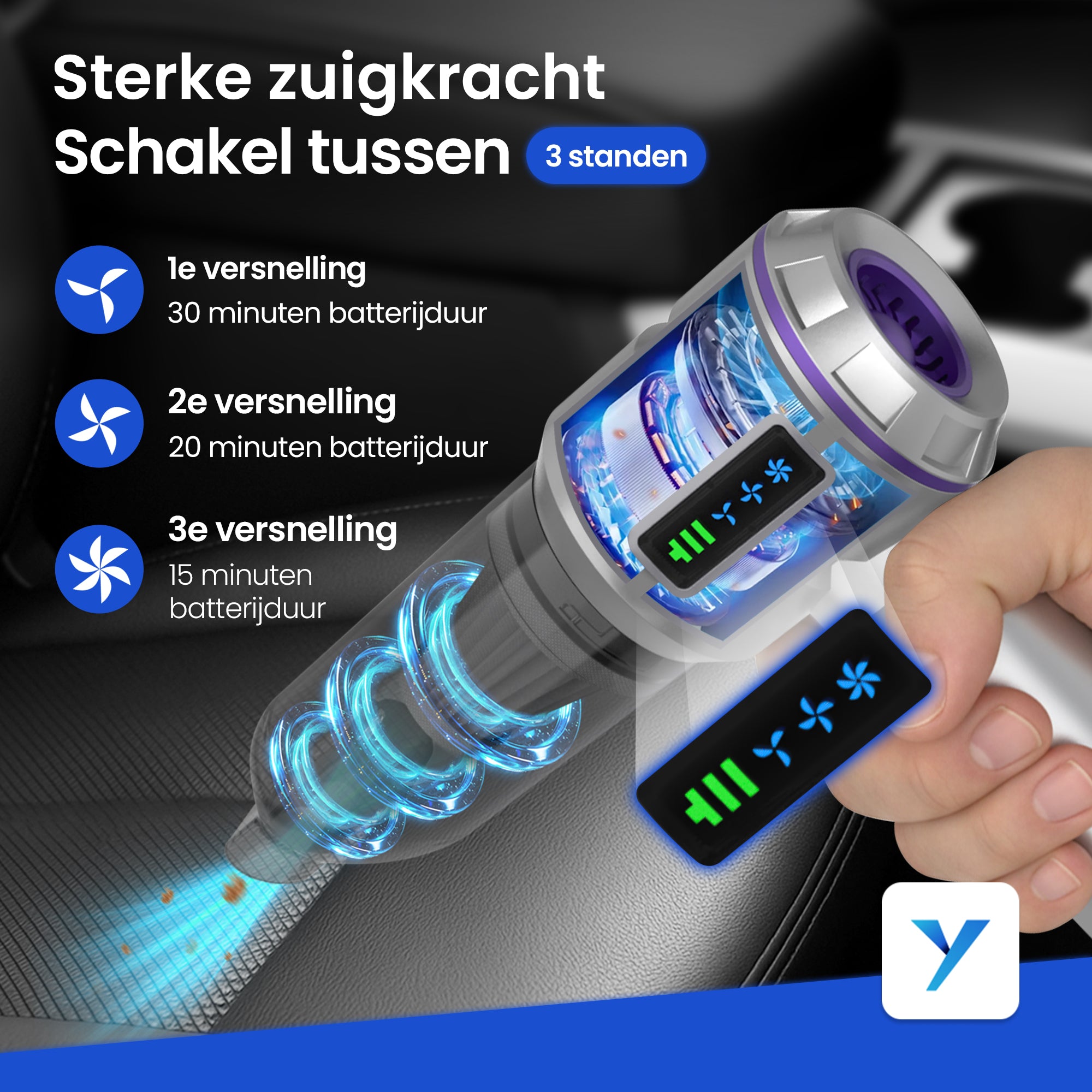 Yerkoo - Kruimeldief - Auto Stofzuiger - Handstofzuiger - Mini Stofzuiger - Stofzuiger Auto - Led scherm - Incl. Blaasfunctie