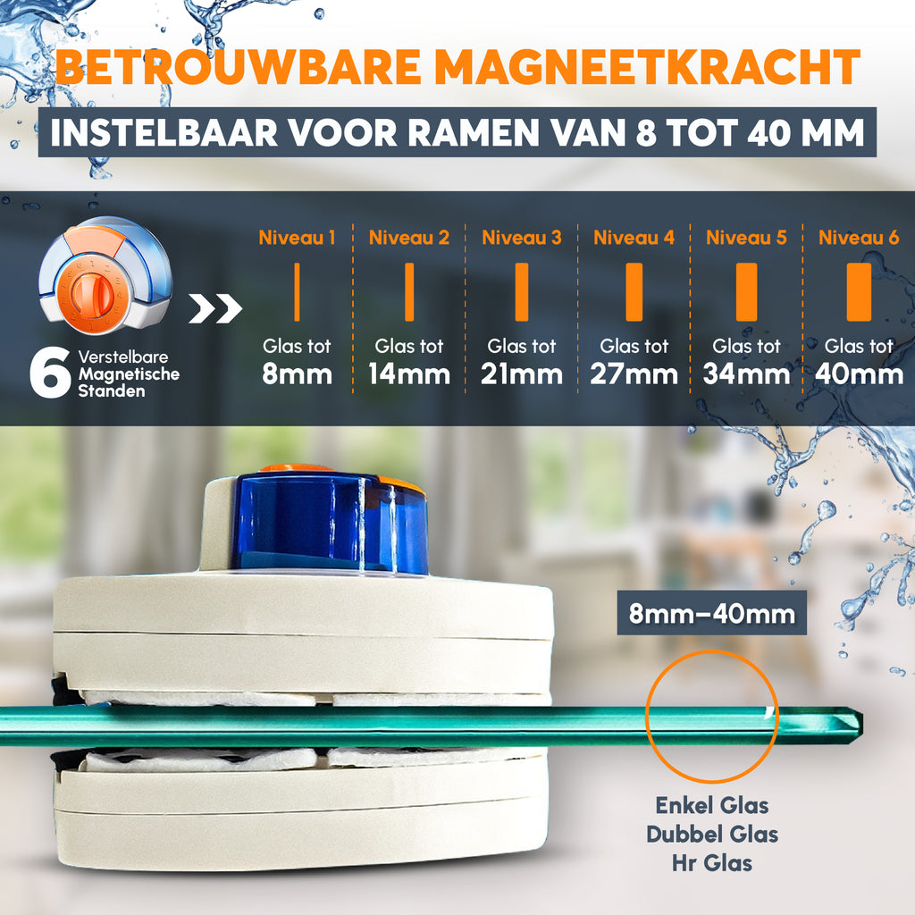 Magnetische Raamreiniger (8-40mm Universele Pasvorm) Dubbelglas raamreiniger