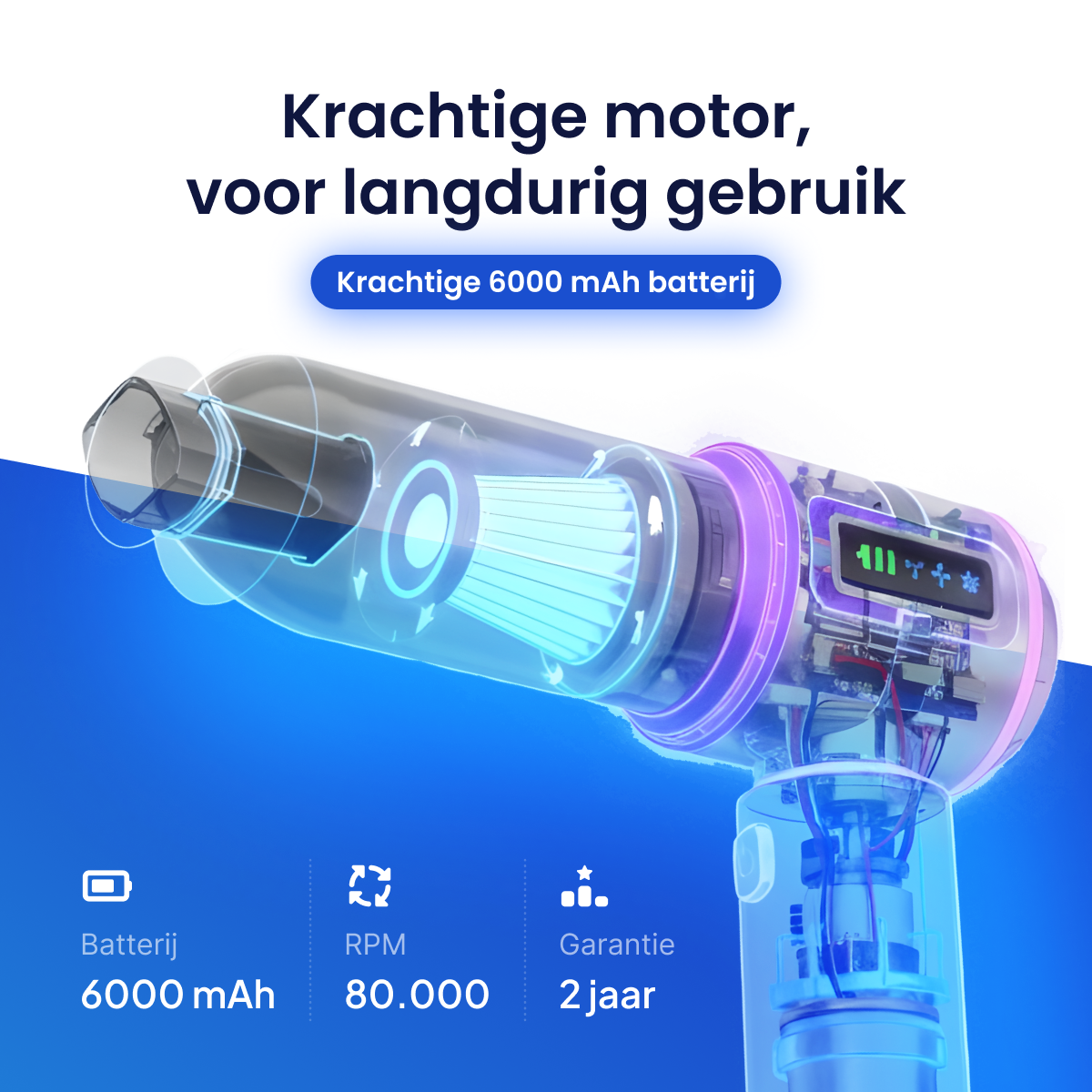 Yerkoo - Kruimeldief - Auto Stofzuiger - Handstofzuiger - Mini Stofzuiger - Stofzuiger Auto - Led scherm - Incl. Blaasfunctie