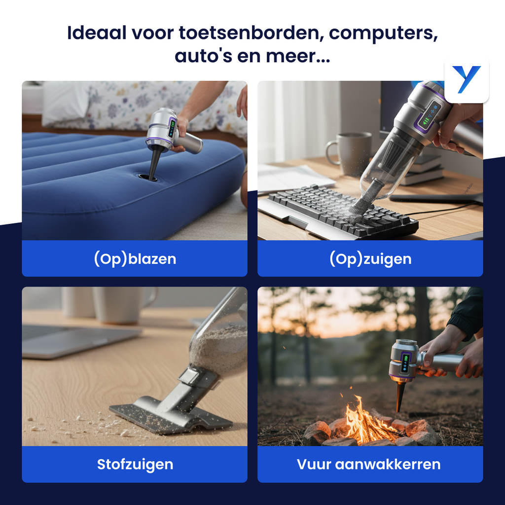 Yerkoo - Kruimeldief - Auto Stofzuiger - Handstofzuiger - Mini Stofzuiger - Stofzuiger Auto - Led scherm - Incl. Blaasfunctie
