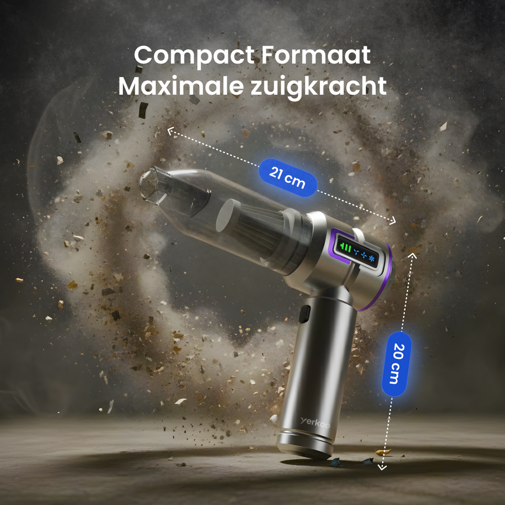 Yerkoo - Kruimeldief - Auto Stofzuiger - Handstofzuiger - Mini Stofzuiger - Stofzuiger Auto - Led scherm - Incl. Blaasfunctie